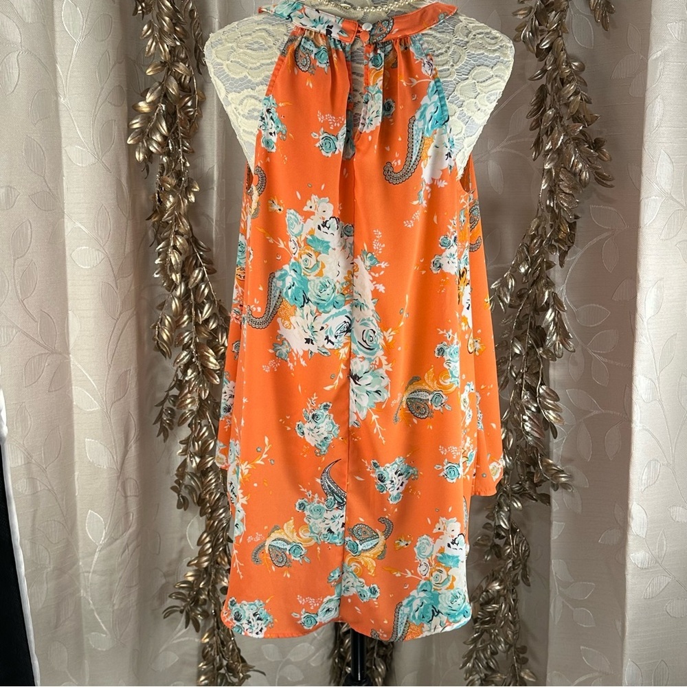 Torrid Floral Orange Sleeveless Top high low - Picture 5 of 12